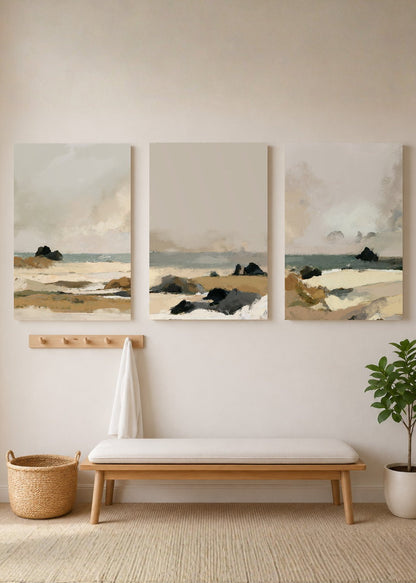 Set x3 Cuadros Decorativos Sin Marco - MDF 9mm Abstractos Pintura Beige - foto 3