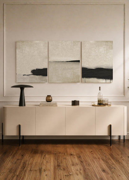 Set x3 Cuadros Decorativos Sin Marco - MDF 9mm Abstractos Pintura Negro Beige - foto 1