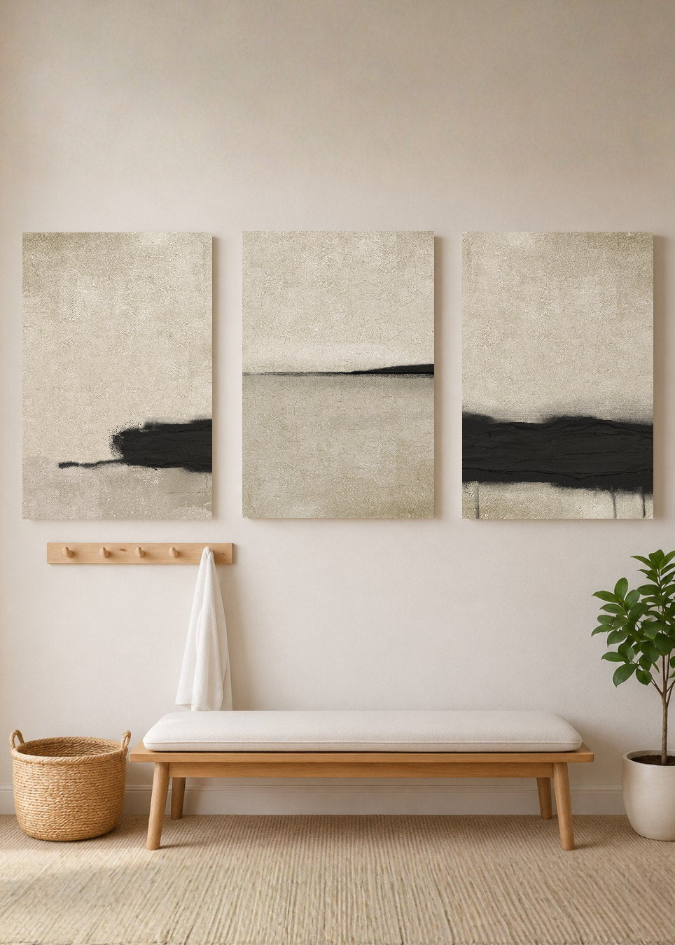 Set x3 Cuadros Decorativos Sin Marco - MDF 9mm Abstractos Pintura Negro Beige - foto 3