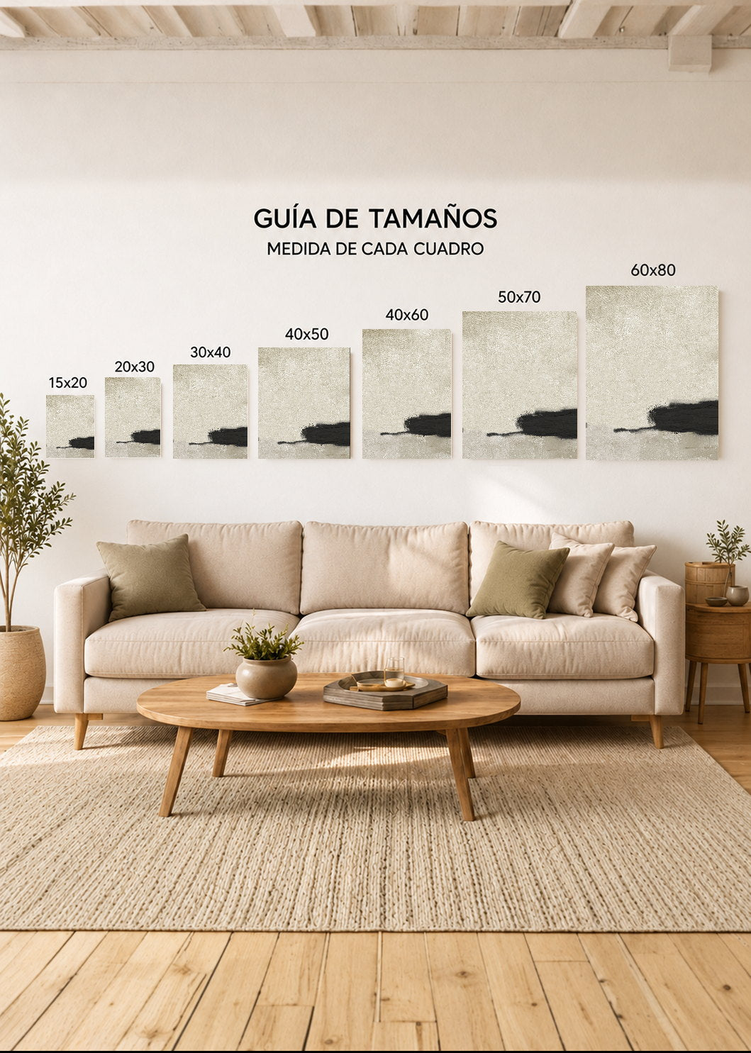 Set x3 Cuadros Decorativos Sin Marco - MDF 9mm Abstractos Pintura Negro Beige - foto 4