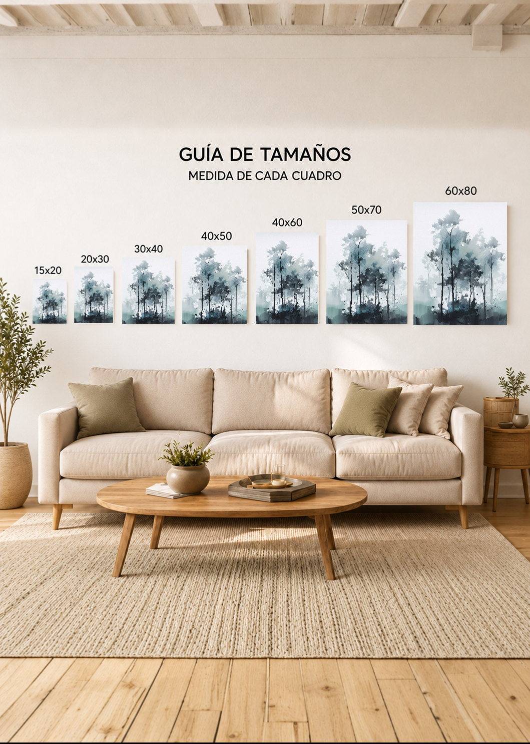 Set x3 Cuadros Decorativos Sin Marco - MDF 9mm Abstractos Plantas Paisaje - foto 4