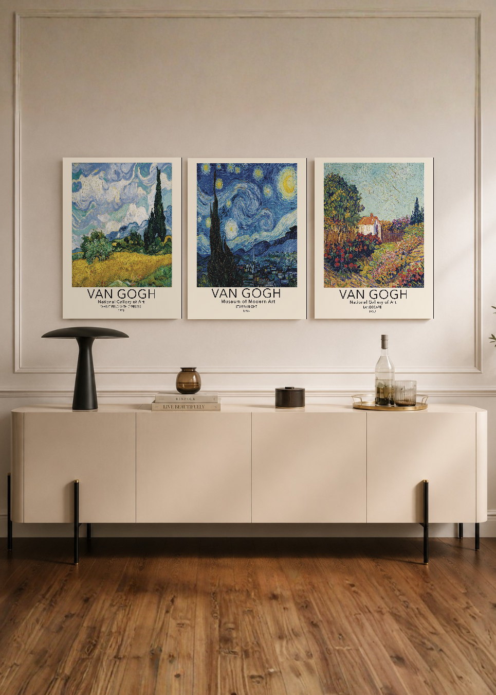 Set x3 Cuadros Decorativos Sin Marco - MDF 9mm Abstractos Van Gogh - foto 1