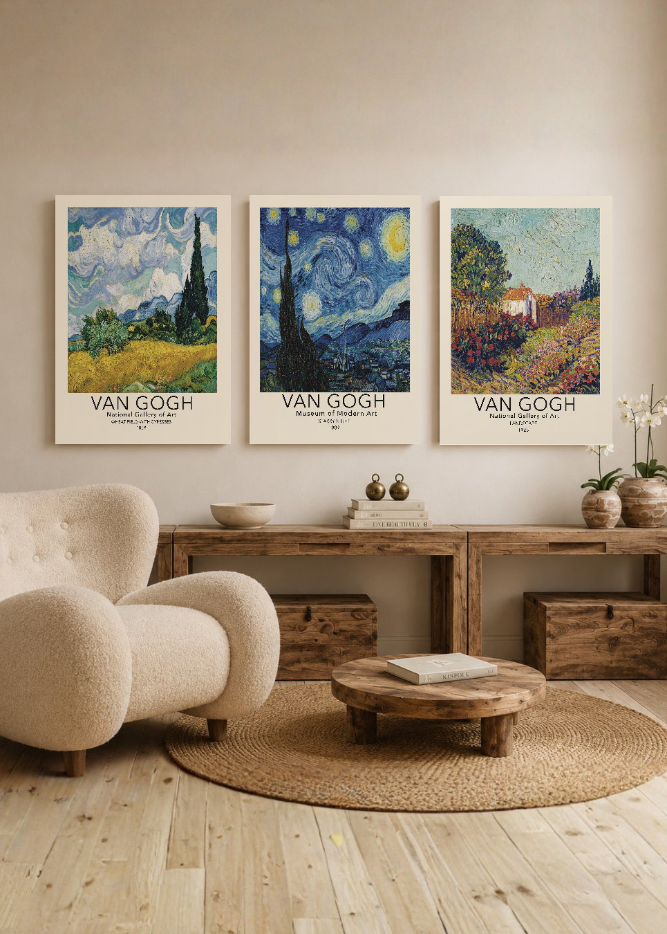 Set x3 Cuadros Decorativos Sin Marco - MDF 9mm Abstractos Van Gogh - foto 2