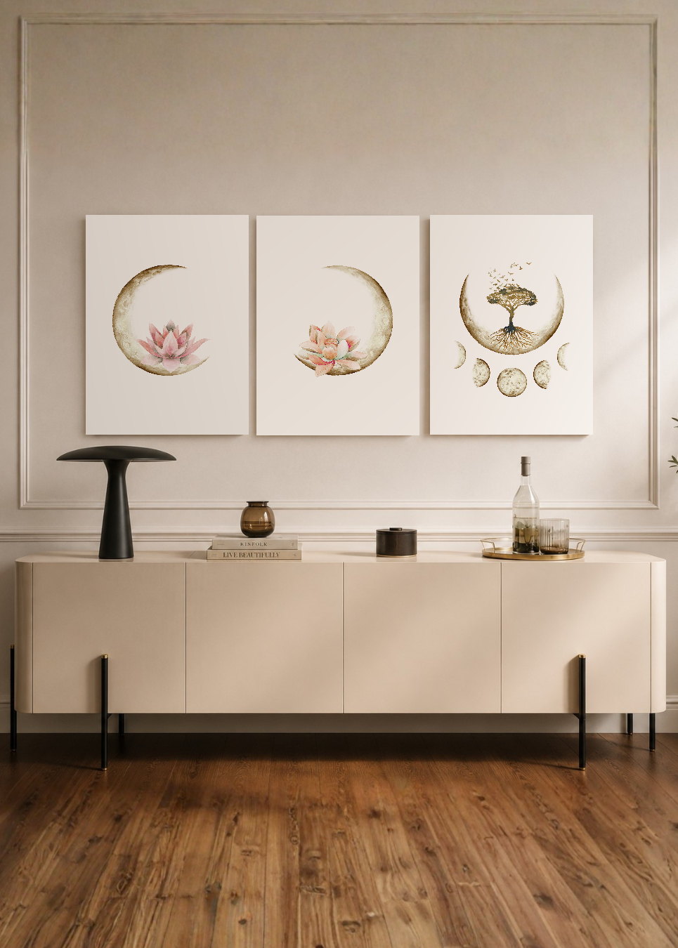 Set x3 Cuadros Decorativos Sin Marco - MDF 9mm Árbol de la Vida Flor de Loto - foto 1