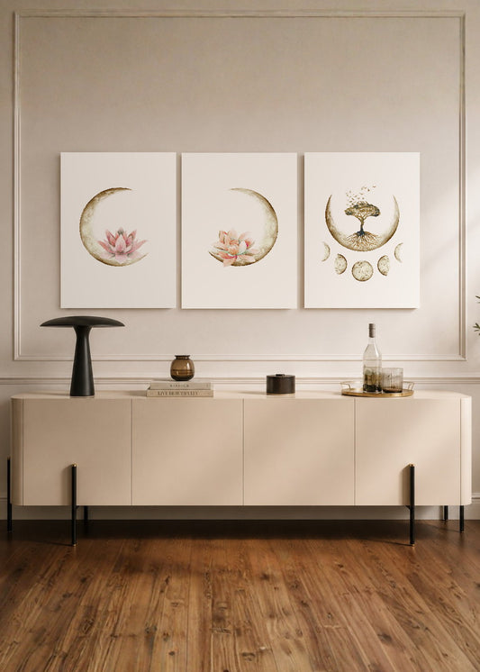 Set x3 Cuadros Decorativos Sin Marco - MDF 9mm Árbol de la Vida Flor de Loto - foto 1