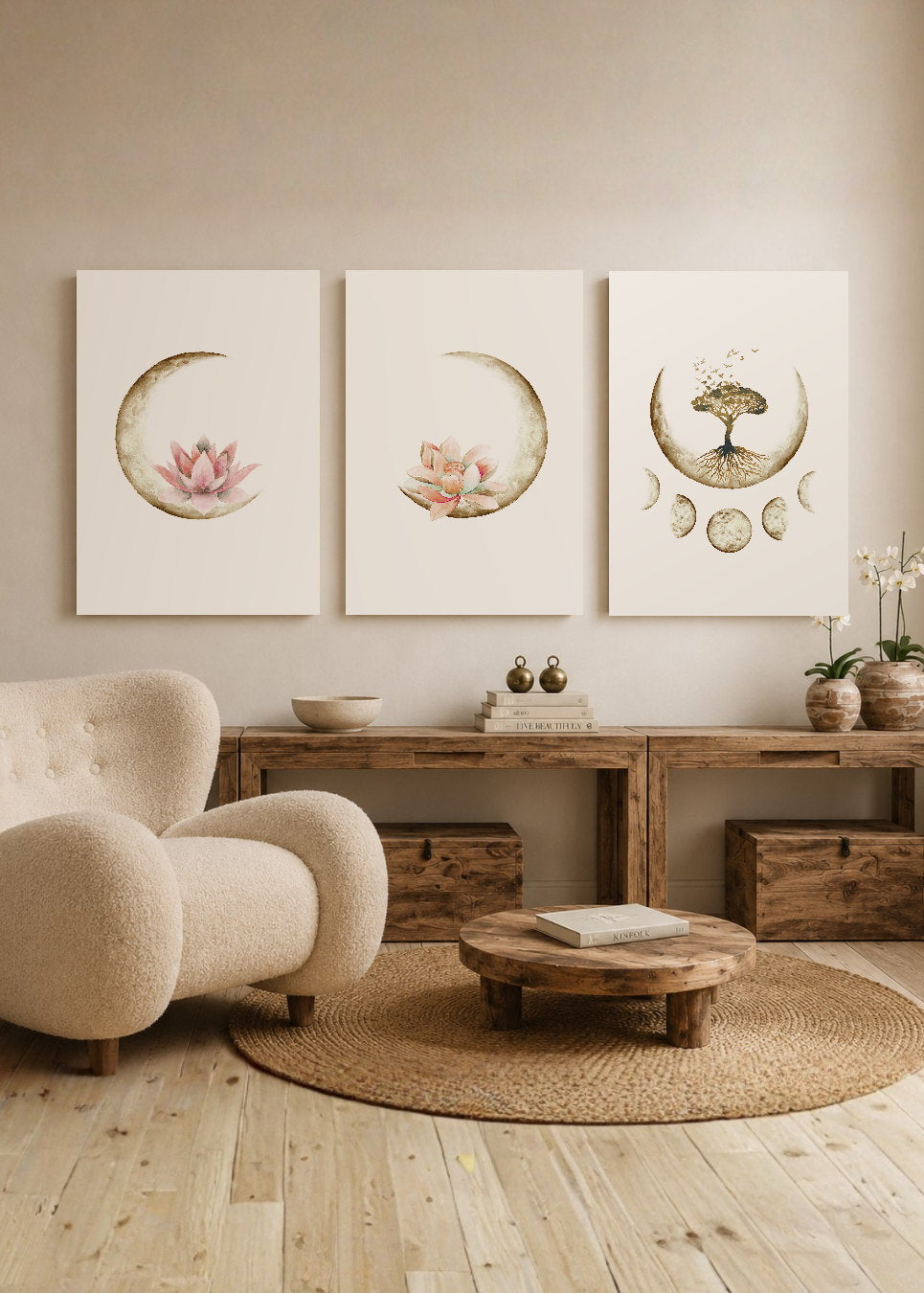 Set x3 Cuadros Decorativos Sin Marco - MDF 9mm Árbol de la Vida Flor de Loto - foto 2