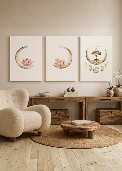 Set x3 Cuadros Decorativos Sin Marco - MDF 9mm Árbol de la Vida Flor de Loto - foto 2