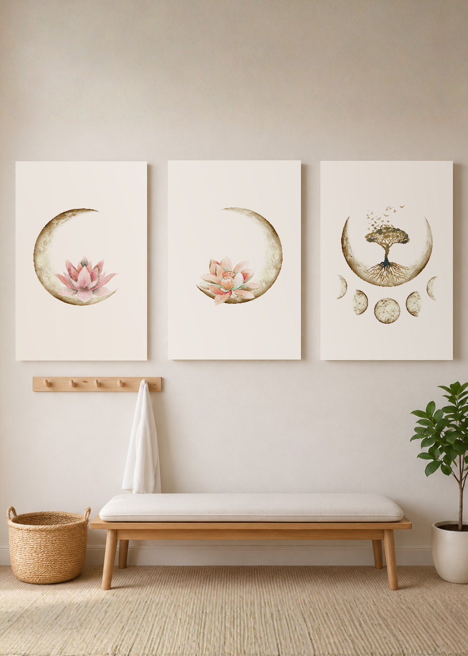 Set x3 Cuadros Decorativos Sin Marco - MDF 9mm Árbol de la Vida Flor de Loto - foto 3
