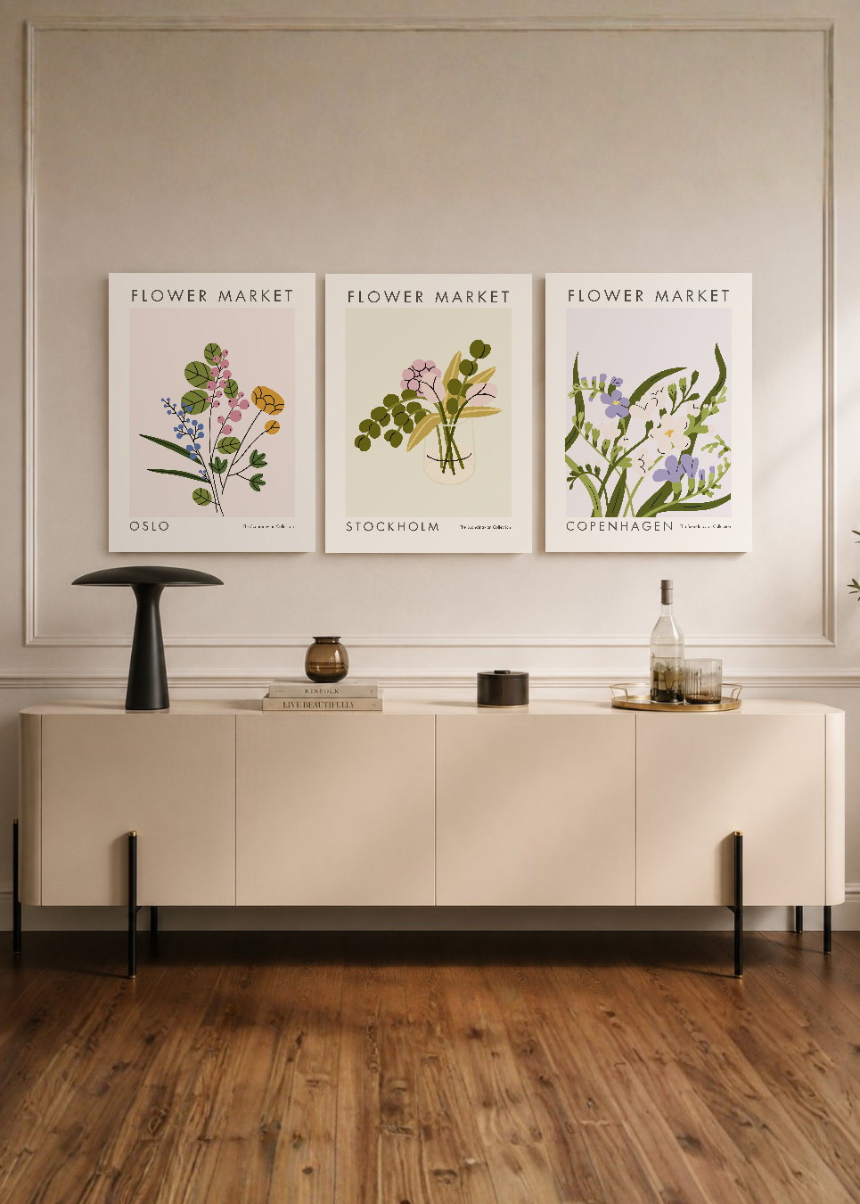Set x3 Cuadros Decorativos Sin Marco - MDF 9mm Diseños Botánico Flor de Escandinavo - foto 1
