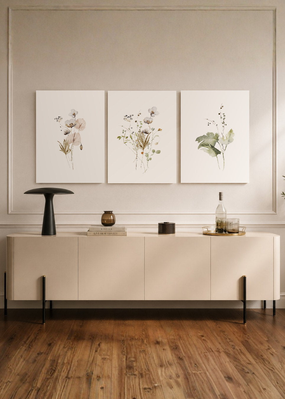 Set x3 Cuadros Decorativos Sin Marco - MDF 9mm Flores Acuarelas - foto 1
