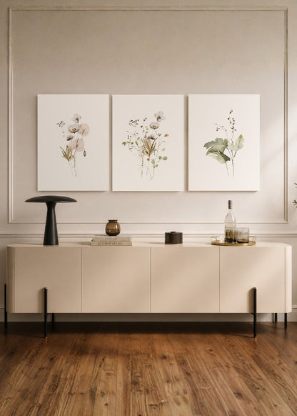 Set x3 Cuadros Decorativos Sin Marco - MDF 9mm Flores Acuarelas - foto 1