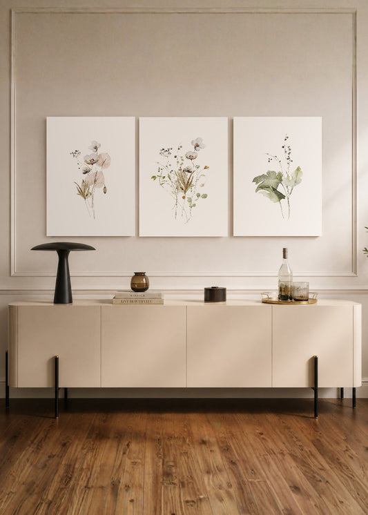 Set x3 Cuadros Decorativos Sin Marco - MDF 9mm Flores Acuarelas - foto 1