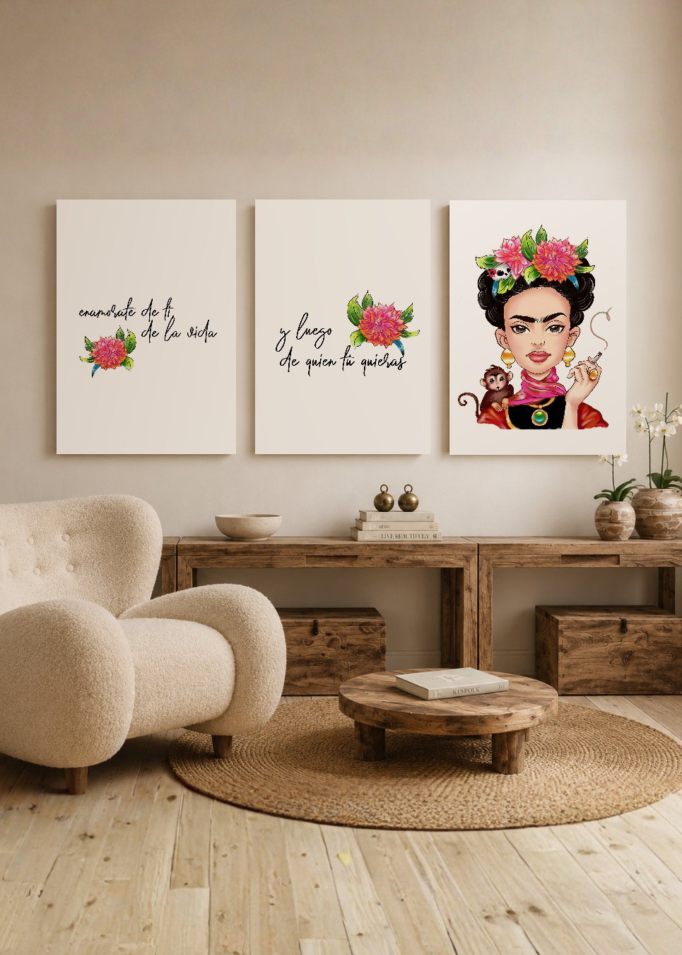 Set x3 Cuadros Decorativos Sin Marco - MDF 9mm Frida - foto 2