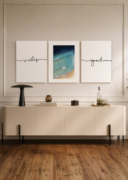 Set x3 Cuadros Decorativos Sin Marco - MDF 9mm Good Vibes Playa - foto 1