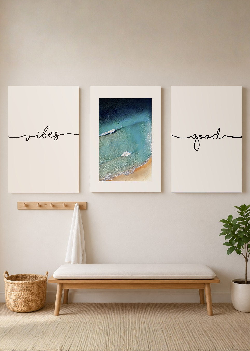 Set x3 Cuadros Decorativos Sin Marco - MDF 9mm Good Vibes Playa - foto 3