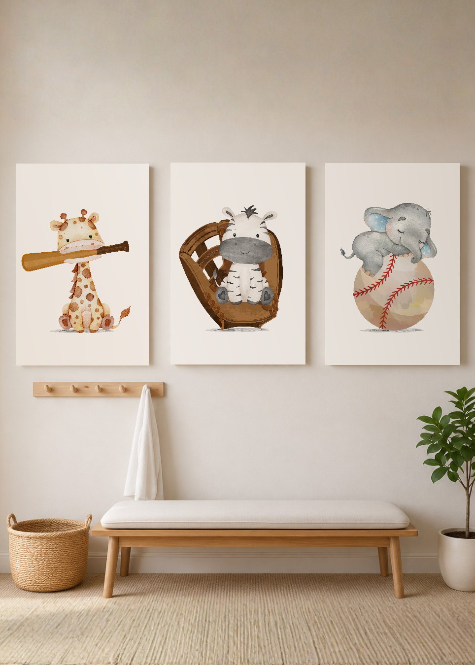 Set x3 Cuadros Decorativos Sin Marco - MDF 9mm Infantil Kids Animalitos Béisbol - foto 3