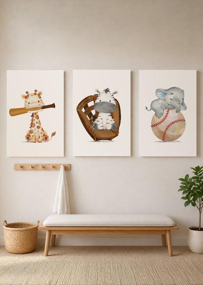 Set x3 Cuadros Decorativos Sin Marco - MDF 9mm Infantil Kids Animalitos Béisbol - foto 3