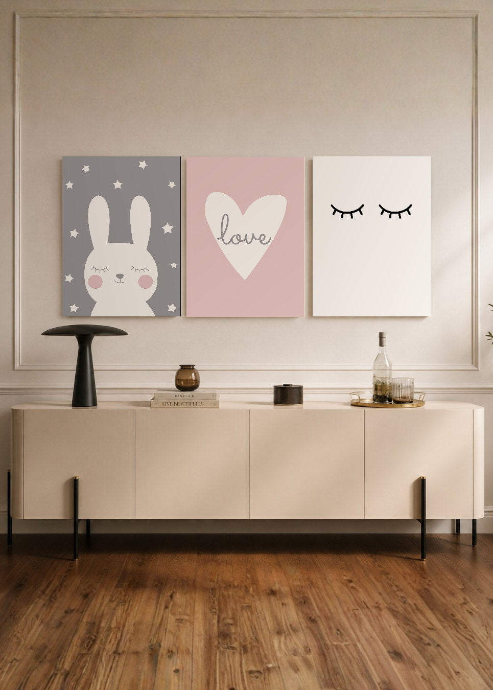 Set x3 Cuadros Decorativos Sin Marco - MDF 9mm Infantiles Rosa - foto 1