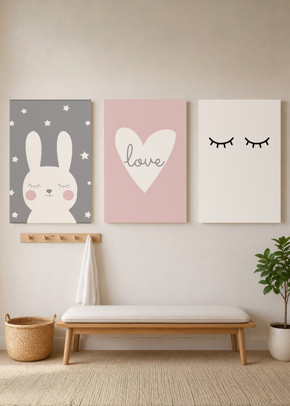 Set x3 Cuadros Decorativos Sin Marco - MDF 9mm Infantiles Rosa - foto 3