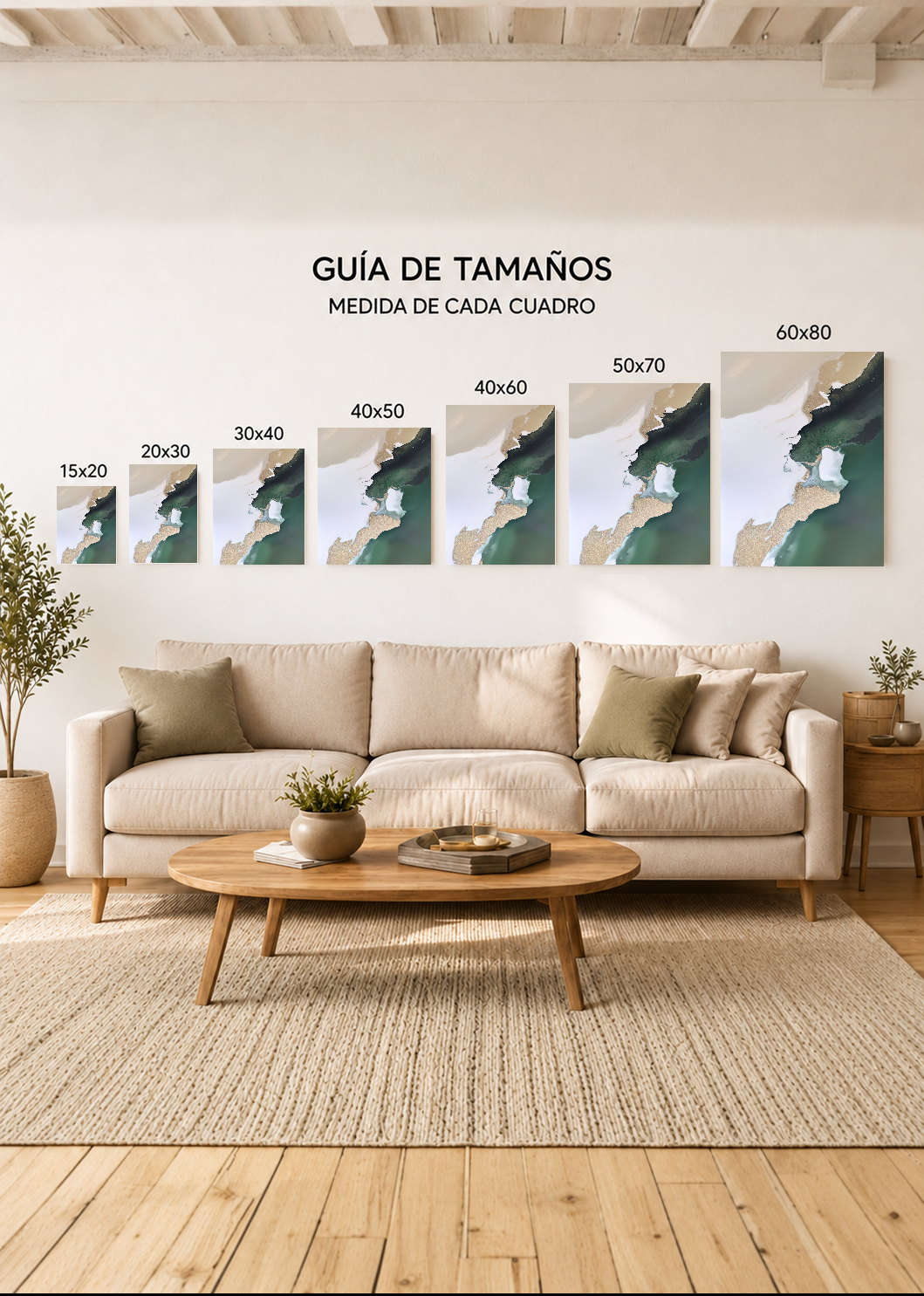Set x3 Cuadros Decorativos Sin Marco - MDF 9mm Abstractos Verdes - foto 4