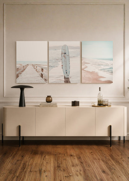 Set x3 Cuadros Decorativos Sin Marco - MDF 9mm Playa Olas Surf Mar - foto 1