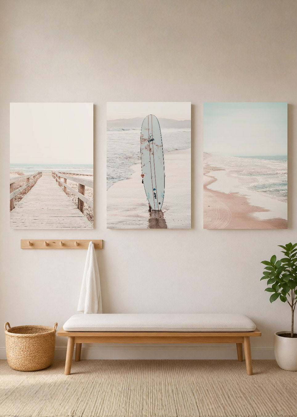 Set x3 Cuadros Decorativos Sin Marco - MDF 9mm Playa Olas Surf Mar - foto 3