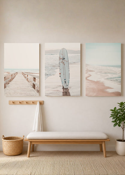 Set x3 Cuadros Decorativos Sin Marco - MDF 9mm Playa Olas Surf Mar - foto 3