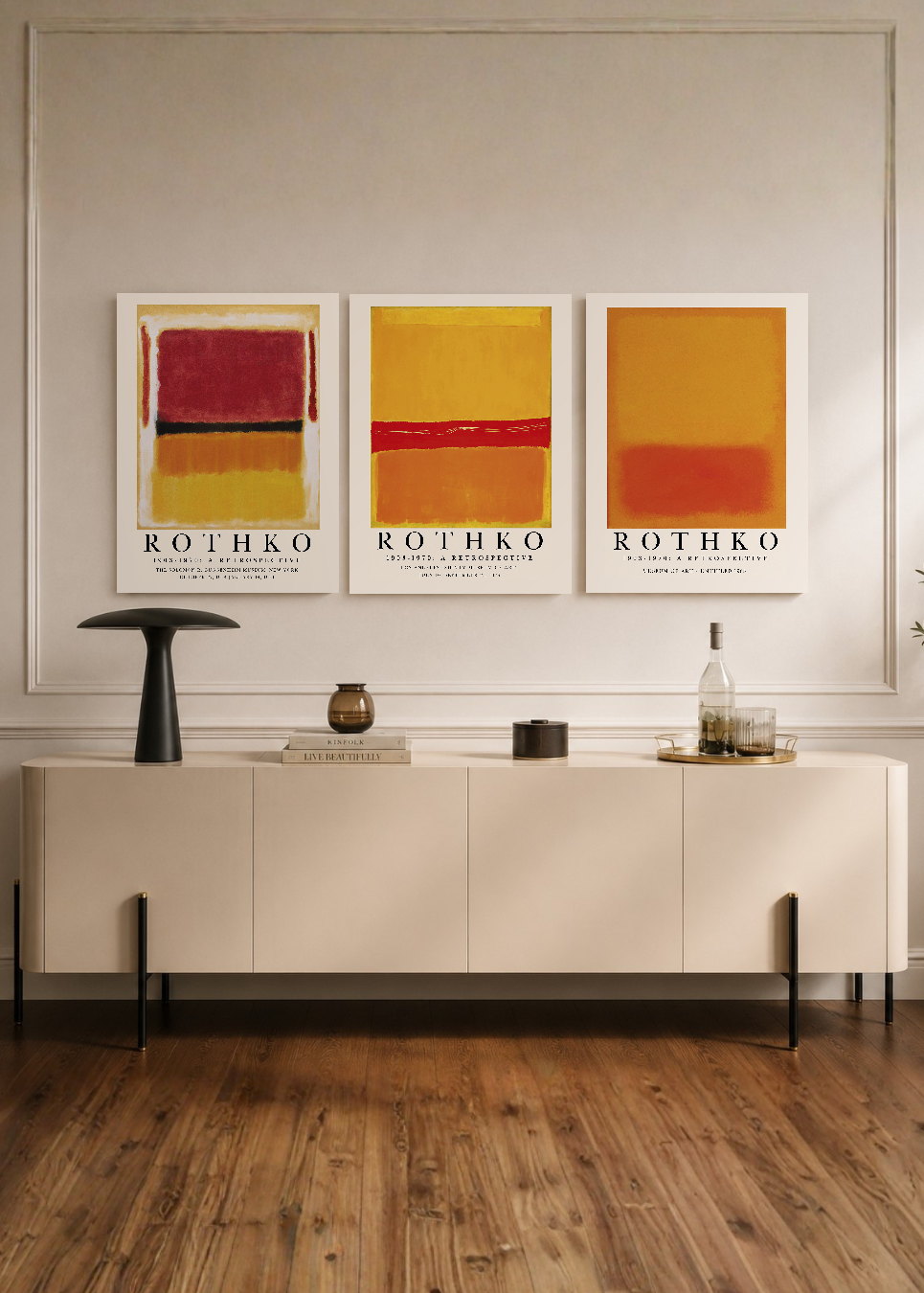 Set x3 Cuadros Decorativos Sin Marco - MDF 9mm Rothko Naranja Rojo - foto 1