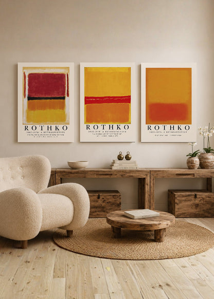 Set x3 Cuadros Decorativos Sin Marco - MDF 9mm Rothko Naranja Rojo - foto 2