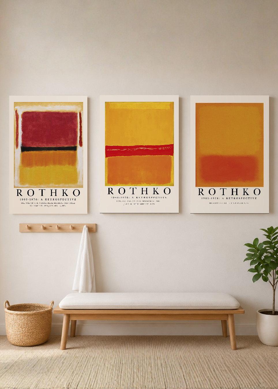 Set x3 Cuadros Decorativos Sin Marco - MDF 9mm Rothko Naranja Rojo - foto 3