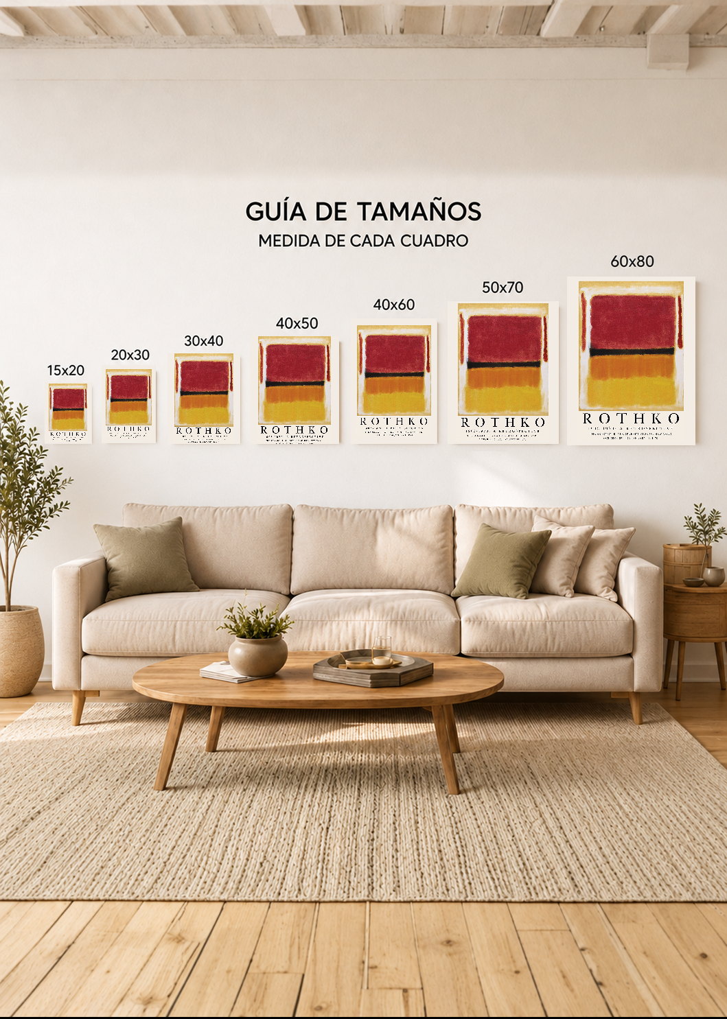 Set x3 Cuadros Decorativos Sin Marco - MDF 9mm Rothko Naranja Rojo - foto 4