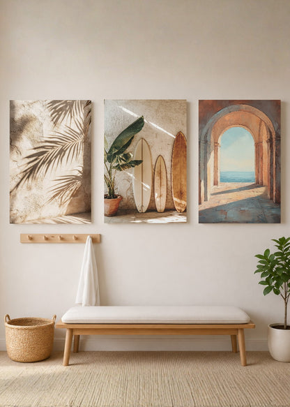 Set x3 Cuadros Decorativos Sin Marco - MDF 9mm Surf Playa Tabla Olas y Arena XV - foto 3