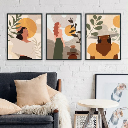 Set x3 Cuadros Abstractos, pintura, mujeres, poder femenino - Tree House Deco