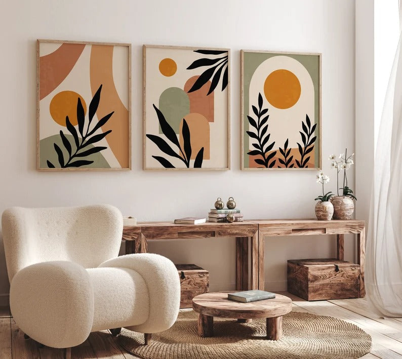 Set x3 Cuadros Abstractos, Boho Plantas