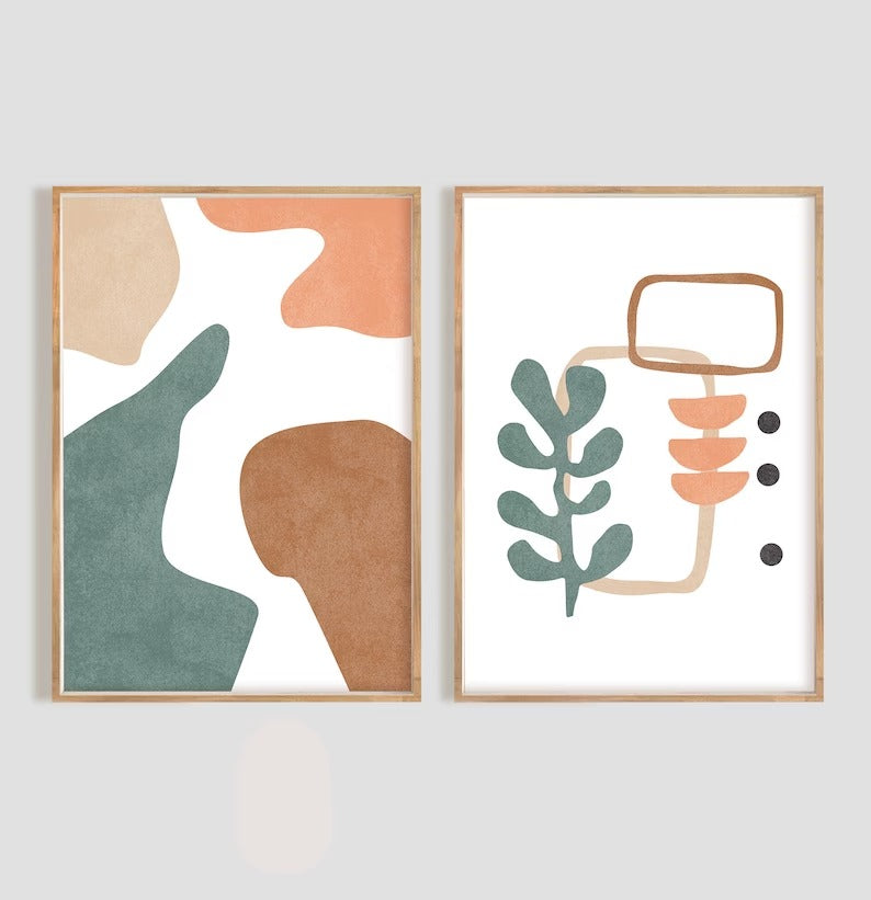 Set x 2 Cuadros abstractos, líneas, azul y rojo, boho - Tree House Deco