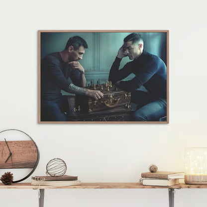 Cuadro Decorativo Póster Fútbol, Messi y Ronaldo Ajedrez