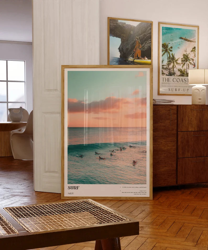 Cuadro Decorativo Marco Natural Surf, Póster, Playa