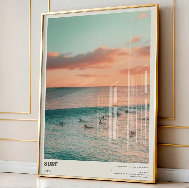 Cuadro Decorativo Marco Natural Surf, Póster, Playa