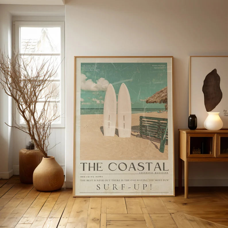 Cuadro Decorativo Marco Natural Surf, Póster, Playa