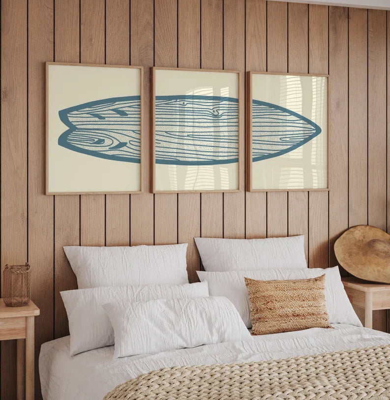 Set x3 Cuadros Decorativos, Marco Natural Surf, Playa