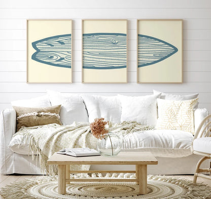 Set x3 Cuadros Decorativos, Marco Natural Surf, Playa