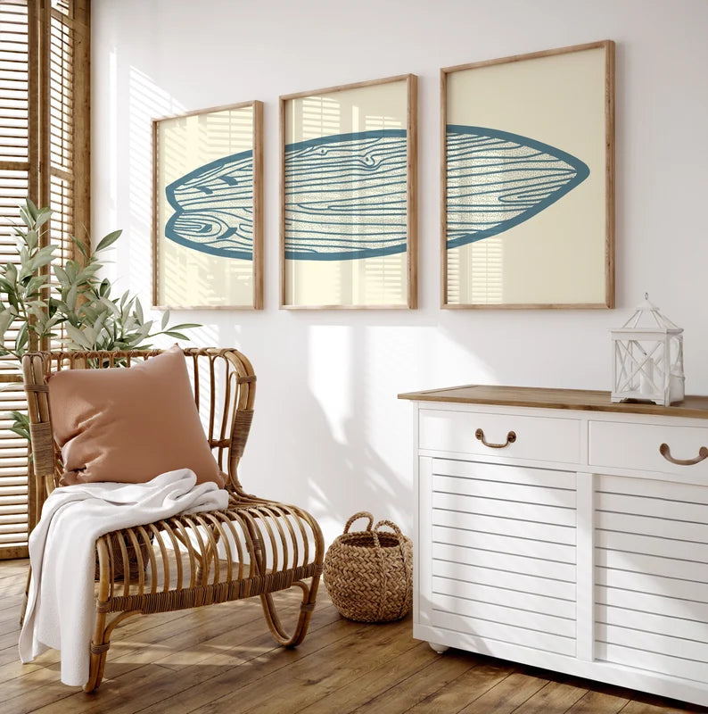 Set x3 Cuadros Decorativos, Marco Natural Surf, Playa
