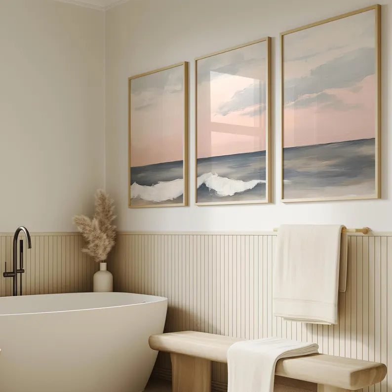 Set x3 Cuadros Decorativos, Marco Natural Surf, Playa