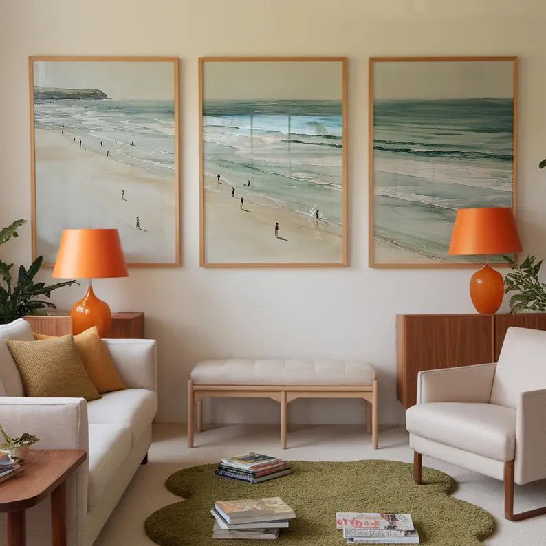 Set x3 Cuadros Decorativos, Marco Natural Surf, Playa