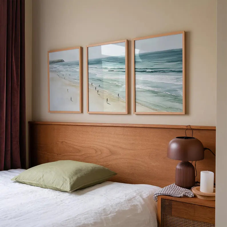 Set x3 Cuadros Decorativos, Marco Natural Surf, Playa