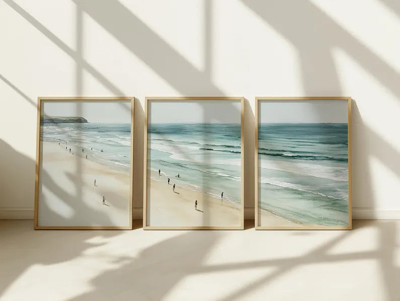 Set x3 Cuadros Decorativos, Marco Natural Surf, Playa
