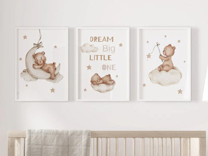 Set x3 Cuadros Ositos, Dream Big Little One.
