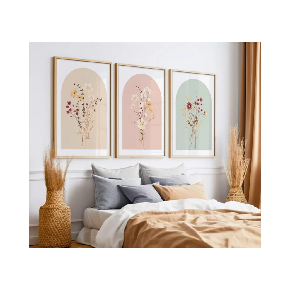 Set x3 Cuadros Diseño Botánico Flores Acuarela