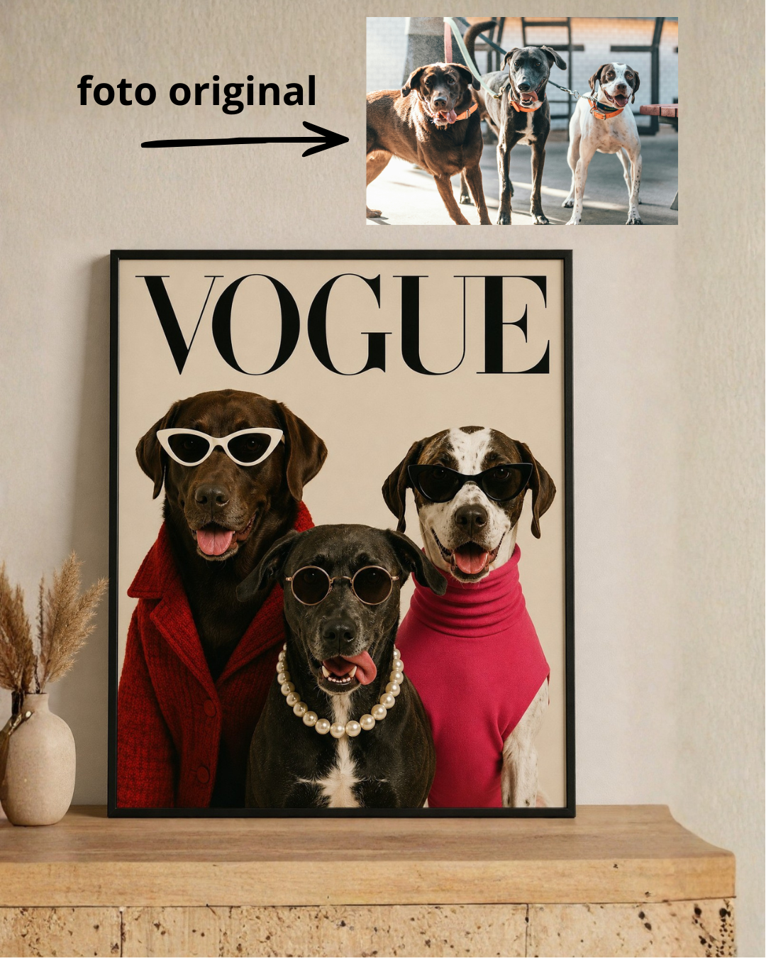 Cuadro Personalizado, Tu propio Diseño, Marco Natural Mascotas, Divertido VOUGE