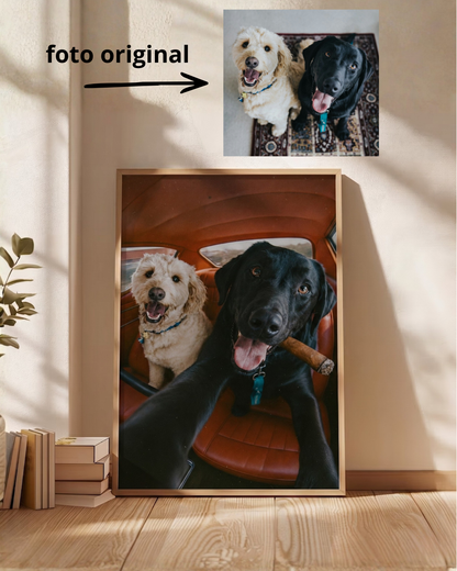 Cuadro Personalizado, Tu propio Diseño, Marco Natural Mascotas, Divertido Auto